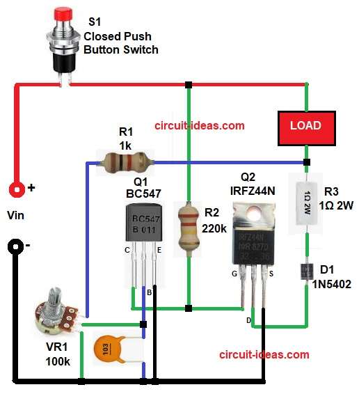 Overcurrent Protection Circuit Diagram using Transistor and FET
