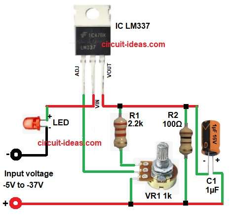 Simple LM337 Based Precision LED Driver Circuit Diagram