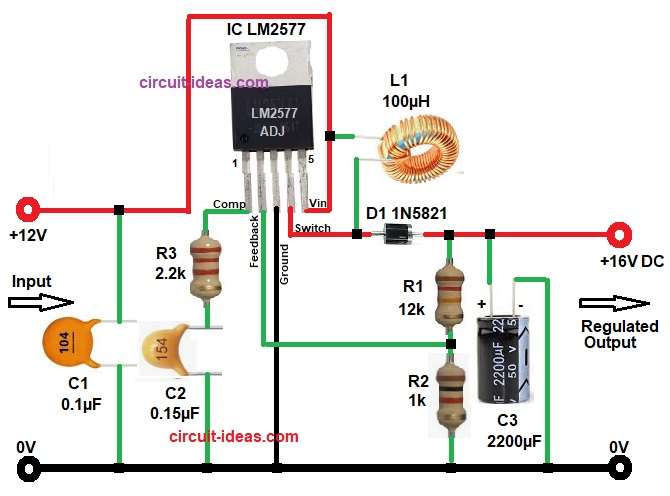 12V to 16V Adjustable DC to DC Step-up Converter Circuit Diagram