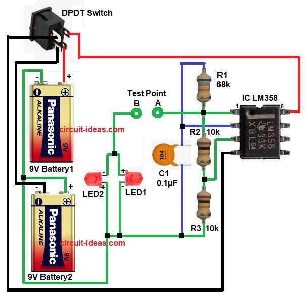 Diode Tester Circuit Diagram using Op-Amp and LED