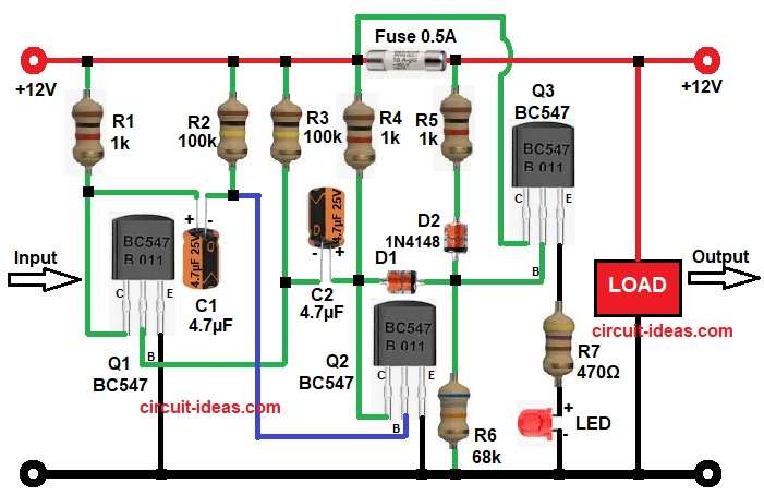 Fuse Blown Status Indicator Circuit Diagram for 12V DC Supply