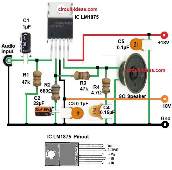 How to Replace IC TDA2050 with LM1875 IC in Audio Amplifier Circuit Diagram