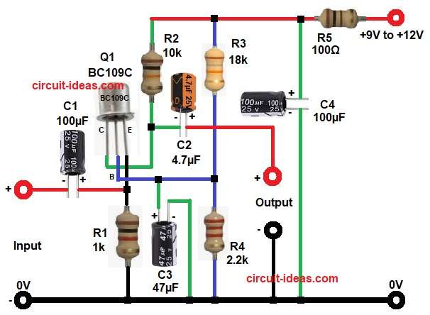 Low Impedance Input Transistor Preamplifier Circuit Diagram