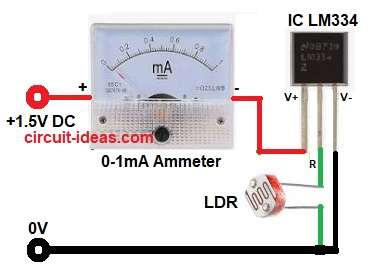 Mini Light Intensity Meter Circuit Diagram using LDR
