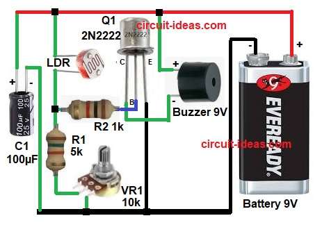 Simple LDR Based Refrigerator Door Warning Circuit Diagram