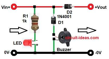 Simple Reverse Polarity Protection Buzzer Alarm Circuit Diagram