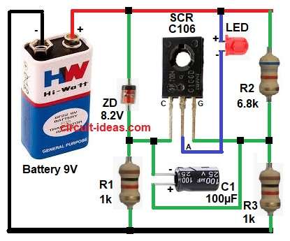 Simple SCR Based Low Battery Display Circuit Diagram