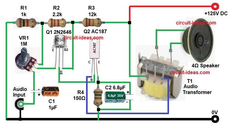 UJT Based High Voltage Mini Audio Amplifier Circuit Diagram