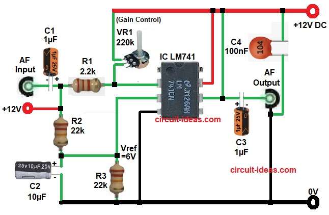AF Signal Preamplifier Circuit Diagram with LM741 IC
