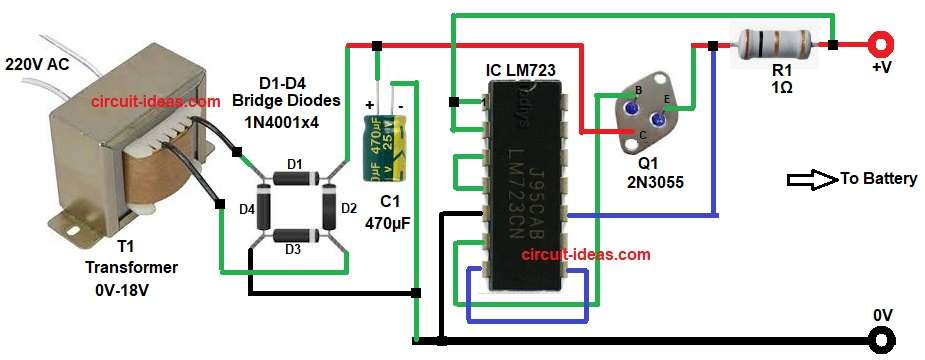 Low Current Controlled Battery Charger Circuit Diagram using LM723 IC