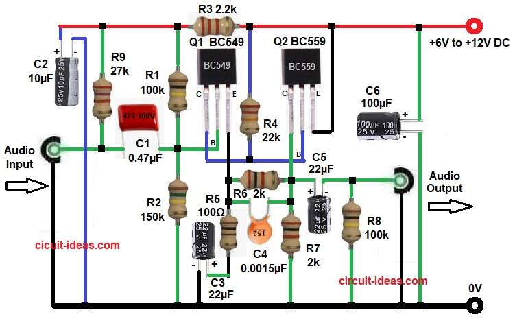Low Noise Transistor Preamplifier Circuit Diagram