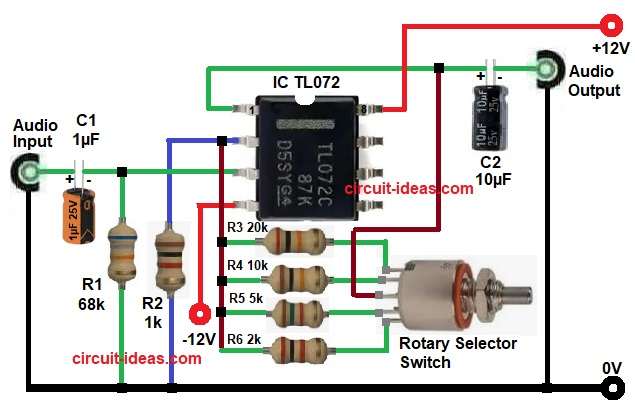 Multi-Purpose Audio Preamplifier Circuit Diagram using IC TL072