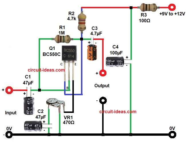 Transistor Based Medium Impedance Preamplifier Circuit Diagram